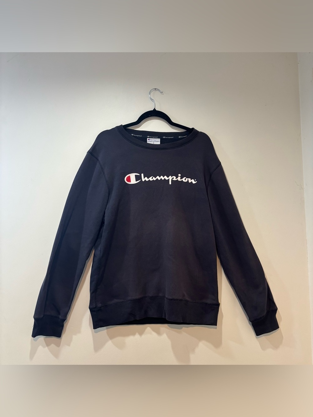 Champion Navy Crewneck Sweatshirt with White & Red Logo
